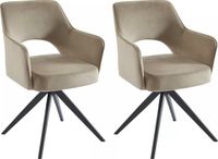 Vente-unique Set van 2 draaibare stoelen met armleuningen van fluweel en zwart metaal - Beige - KONYA