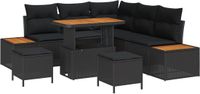 vidaXL Tuinbank Set 8-delig Zwart Polyrattan