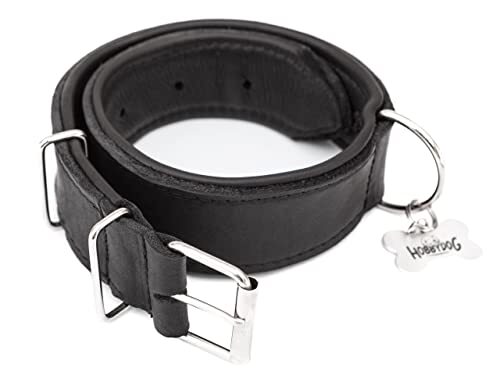 PillowPrim Hondenhalsband leer, halsband, leer, leren halsband hond, metalen gesp, 65 x 4 cm, zwart