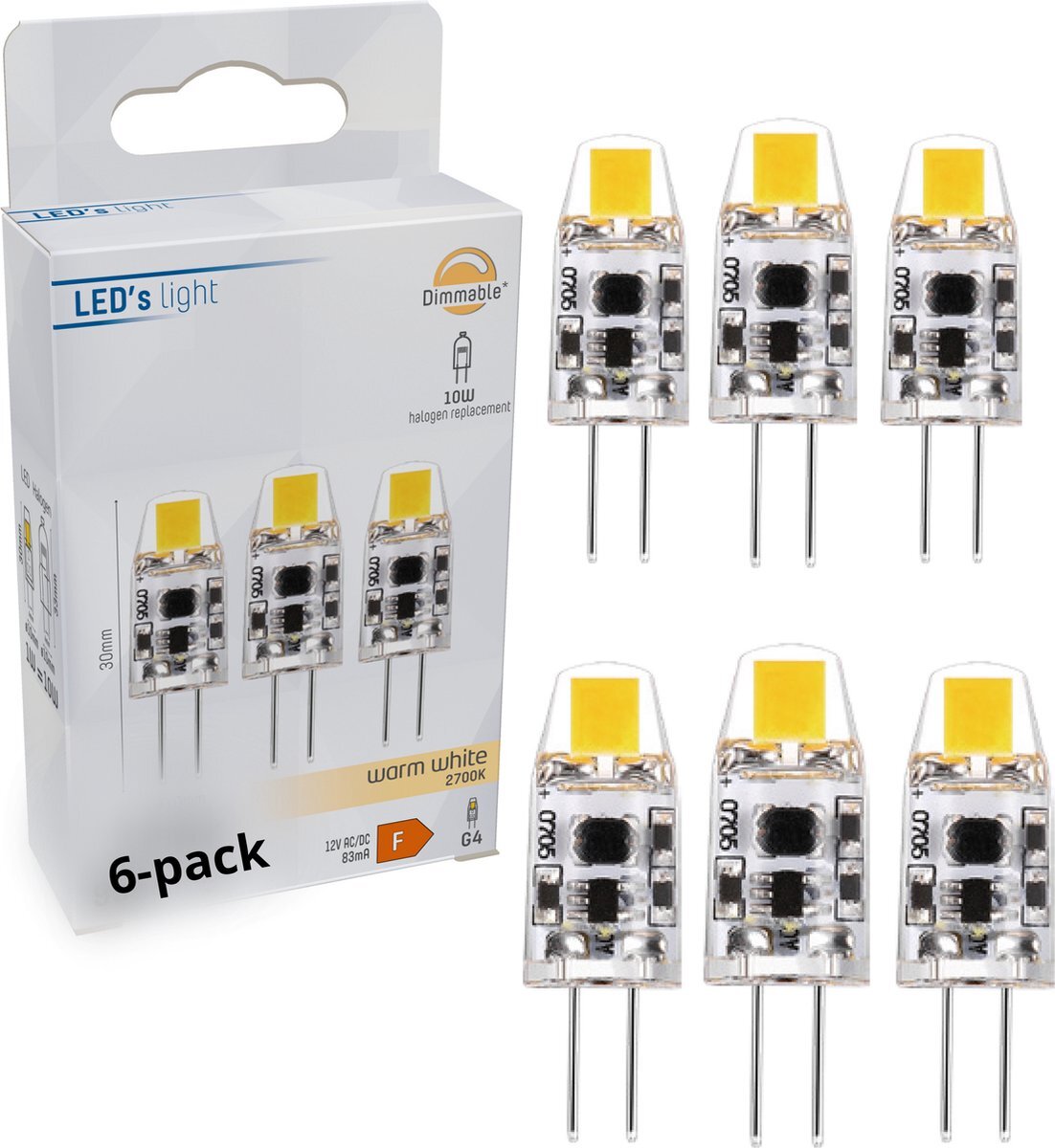 Proventa ProLong LED Steeklamp Capsule met G4 fitting - 12V - 1W vervangt 10W - Helder - 6 Capsule lampen