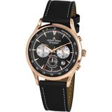 Jacques Lemans 1-2068E Heren Polshorloge Quartz Chronograph Retro Classic Zwart Leer Roze Staal