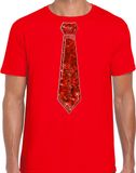 Bellatio Decorations Verkleed shirt heren - stropdas pailletten rood - rood - carnaval - foute party L