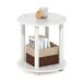 Furinno 2-laags ronde houten bijzettafel, marmer wit, 1-pack