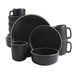 Gibson Home Zuma 16-delige ronde keukenset, borden, borden, kommen, mokken, servies voor 4, mat aardewerk, zwart