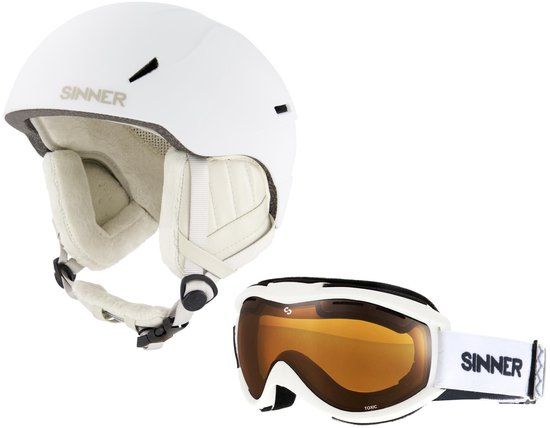 SINNER Combi-Pack Skihelm Crest + Goggle Toxic Unisex Mat Wit Maat S