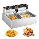 VEVOR Elektrische friteuse, 8,6 l, afneembare dubbele bak, 3000 W, van roestvrij staal, commerciële elektrische oliefriteuse, temperatuur 50 °C - 200 °C, voor keuken, hotel, party, carnaval
