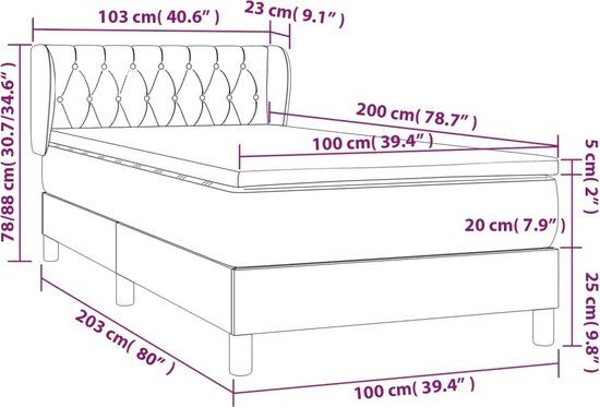 vidaXL Boxspring met matras stof crèmekleurig 100x200 cm