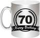 Bellatio Decorations Zilveren Happy Birthday 70 years cadeau mok / beker met wimpel - 330 ml - keramiek - verjaardags koffiemok / theebeker