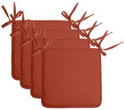 Stof Textile Home stoelkussens - 4x - terracotta - 38 x 38 x 3 cm - voor binnen - touwtjes sluiting - zitkussens plat - vierkant