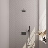 Brauer Gunmetal Carving Thermostatische Regendoucheset Inbouw - Hoofddouche 20 cm - Gebogen Wandarm - Met Drukknoppen - Handdouche Staaf - Doucheslang - Wandaansluitbocht - Gunmetal