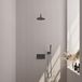 Brauer Gunmetal Carving Thermostatische Regendoucheset Inbouw - Hoofddouche 20 cm - Gebogen Wandarm - Met Drukknoppen - Handdouche Staaf - Doucheslang - Wandaansluitbocht - Gunmetal