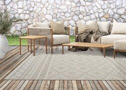 the carpet Calgary - robuust outdoor tapijt, modern design, weerbestendig en UV-bestendig, voor balkon, terras en serre, ook geschikt voor keuken of eetkamer, beige ruit, 67 x 180 cm