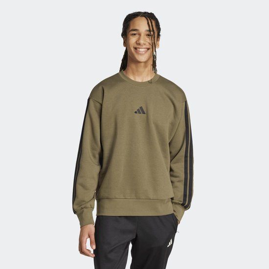 Adidas Heren Essential Three Stripes Fleece Sweatshirt Groen S