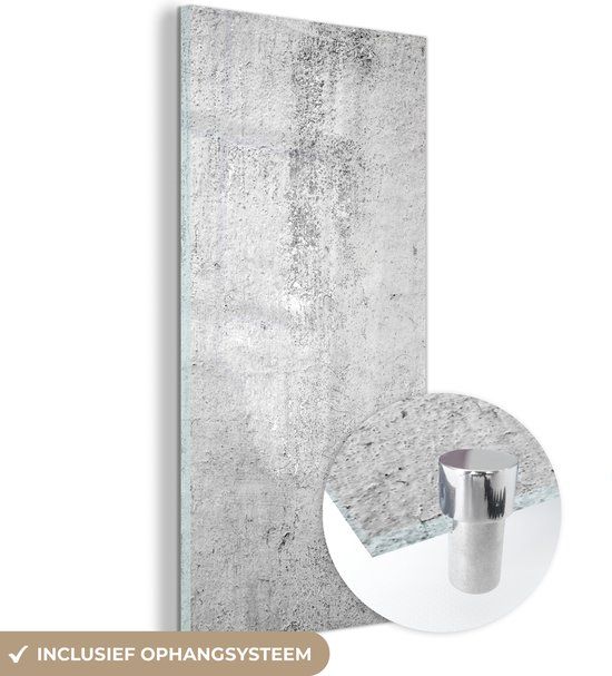 MuchoWow® Glasschilderij 40x80 cm - Acrylglas Schilderij - Beton - Grijs - Patroon - Vintage - Industrieel - Foto op glas
