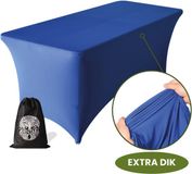 Aventara Tafelhoes Blauw – 180-183 x 75 x 75 cm - 2 Jaar Garantie - Extra Dik – Luxe Stretch Hoes Voor Klaptafel, Buffettafel, Partytafel, Tuin- & Campingtafel – Kras- en Kreukvrije Tafel Rok met Opbergtas - Kerst