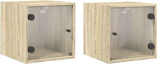 vidaXL Nachtkastjes met glazen deuren 2 st 35x37x35 cm sonoma eiken