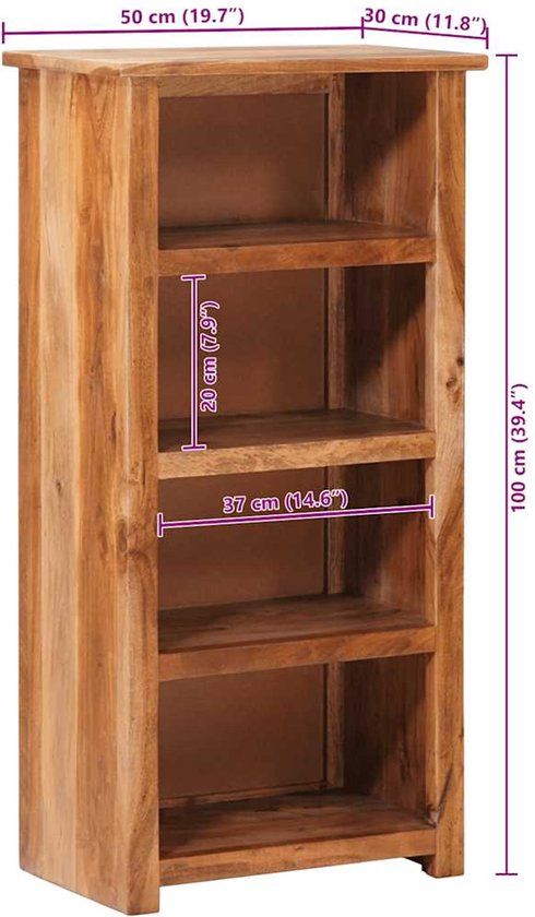 vidaXL Boekenkast 50x30x100 cm Massief Sheeshamhout Bruin