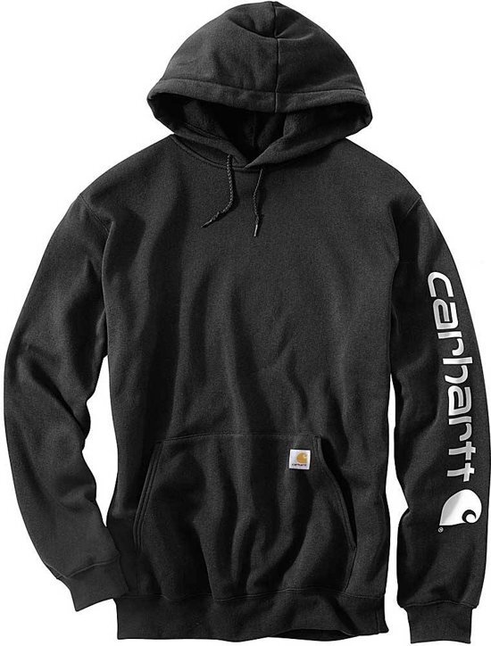 Carhart, T. Midweight Sleeve Logo Hooded Sweatshirt Black Heren Size : XS