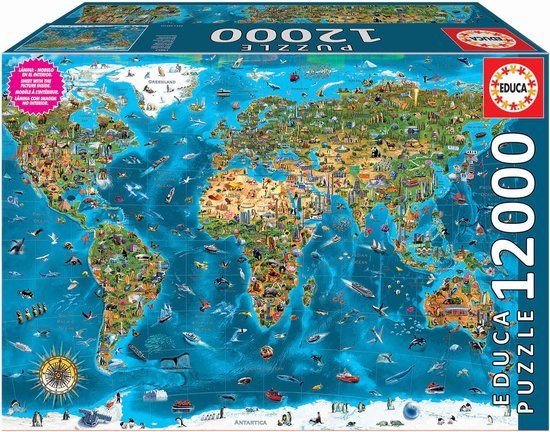 Educa Het Mooiste van de Wereld (12000) - 1000 stukjes puzzel - Landkaarten, Steden en Bouwwerken, Dieren