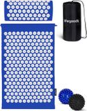 LifeGoods Spijkermat met Kussen - Shakti Mat - Acupressuur Mat - Spijkerbed - Massage Mat - Voor Pijnverlichting, Spierherstel, Stressverlichting en Meer - Incl. 2x Triggerpoint Bal - 60x40x2cm - Blauw