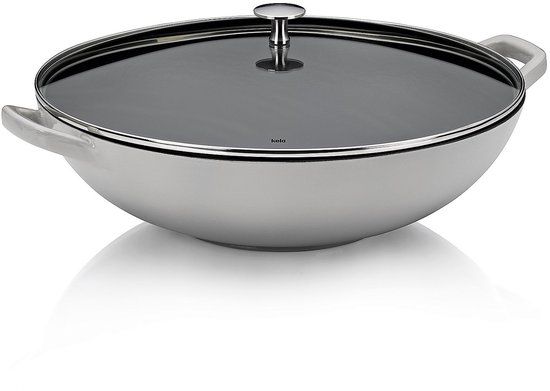 Kela Calido Gietijzeren Wokpan met Glazen Deksel, Grijs, 36 cm