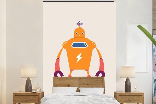 Nr1Wallpaper Behang kinderkamer - Fotobehang Robot - Antenne - Oranje - Bliksemschicht - Breedte 200 cm x hoogte 300 cm - Kinderbehang