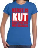 Bellatio Decorations Foute Kerst t-shirt - Kerst is kut maar toch ook wel gezellig - blauw - voor dames - kleding - trui shirt - kerstborrel M