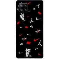 Maniacase Samsung Galaxy A42 5G Hoesje Nike Jordan Wit Rood Zwarte Achtergrond