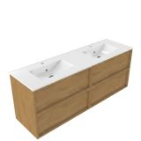Saniclass Holz Frame Badkamermeubelset - 160x45x62cm - Vygo keramische wastafel wit - 2 wasbakken - 2 kraangaten - 4 lades - mat eiken natural (hout) SW1578620/SW1471933