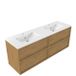 Saniclass Holz Frame Badkamermeubelset - 160x45x62cm - Vygo keramische wastafel wit - 2 wasbakken - 2 kraangaten - 4 lades - mat eiken natural (hout) SW1578620/SW1471933