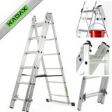 KADAX Multifunctionele ladder, aluminium multifunctionele ladder, startladder tot 150 kg, multifunctionele ladder, combi-ladder, ladder met haken, schuifladder (6 standen)