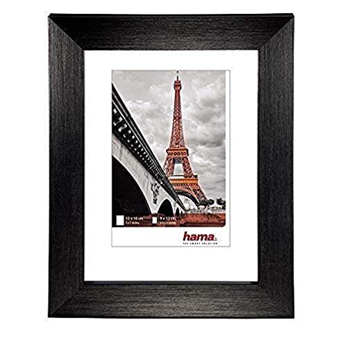 Hama kunststof fotolijst"Paris" (lijst 10 cm x 15 cm, rand 20 mm x 15 mm, voor foto's van de grootte 7 cm x 10 cm, spiegelglas, polystyreen (PS), met haken en voet), Parijs, zwart, 10 cm x 15 cm