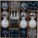 Decoris Kerstballen en ornamenten set - 46-delig - blauw/wit/zilver - kunststof