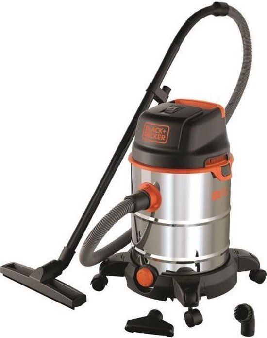 BLACK+DECKER Stofzuiger water en stof op wielen 1600 W tank in roestvrij staal 30 L