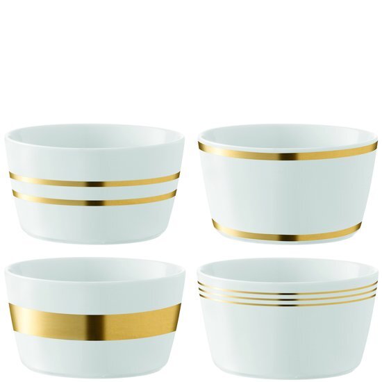 L.S.A. Deco Schaal - Porselein - Ã˜ 13 cm - Set van 4 Stuks - Goud