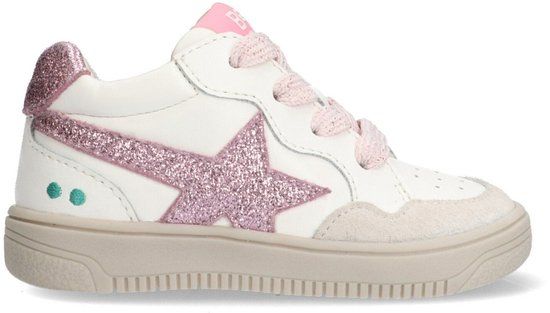 BunniesJR 225256-500 Meisjes Lage Sneakers - Wit/Roze - Leer - Veters