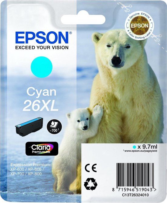 Epson 26XL Cyaan inktcartridge - Origineel