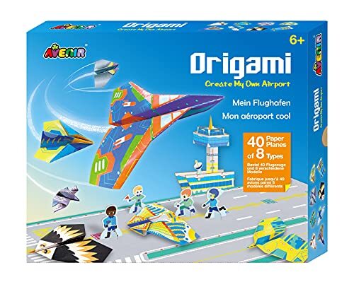 Avenir 6301769 Origami luchthaven, knutselset voor kinderen vanaf 6 jaar, papieren vouwen, vliegtuigen, kleurrijk