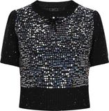 Faina Jumper Zwart Glitter Ronde Hals Korte Mouw Jersey Regular Fit Vrouwen XS/S