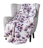 VCNY Home Decoratieve deken: zachte pluche levendig roze bloemenaccent voor bank of bed, gekleurd: blush roze paars marineblauw grijs wit