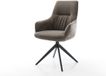 DELIFE Chaise de salle à manger Zelia-Flex avec accoudoir, piètement croisé, large, noir, tissu doux texturé, taupe, pivotant à 360°, fonction basculante, noyau à ressorts ensachés