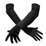 SHATCHI Lange satijnen ellebooghandschoenen voor dames, rekbaar, jaren 20, opera, avond, dans, bruiloft, bal, zwart, één maat