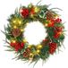 Couronne de Noël 60cm, 35 LED, Minuterie, 170 Branches, Pommes de pin, Baies, Feuilles de houx vertes