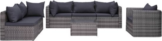 vidaXL 7-delige Loungeset met kussens poly rattan grijs