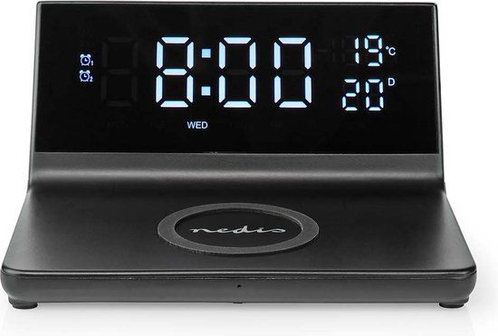 Nedis Wekker met Draadloze Lader - Qi - 2 Alarmtijden - Snooze - Zwart