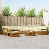 vidaXL - Hoek loungeset - 9 zitplekken - Massief Acacia Hout - Natuurlijk en Crème