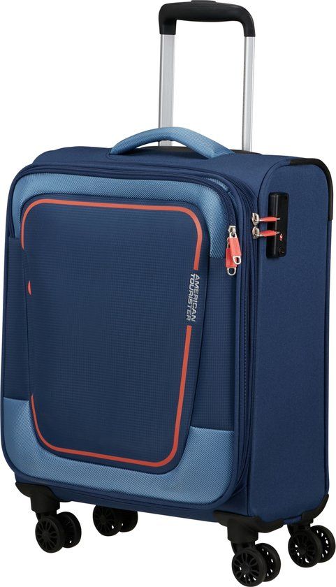 American Tourister Pulsonic Spinner 55cm Handbagage - Combat Navy - Softcase - TSA slot - 4 wielen