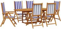 vidaXL 7-delige tuinset massief hout en stof blauw en wit