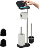 Merkloos Relaxdays Toiletbutler - 69 cm - met reserverolhouder - bakje - zwart
