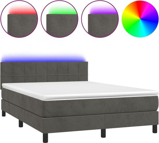 vidaXL Boxspring met matras en LED fluweel donkergrijs 140x200 cm